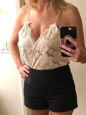 Wayf Cream Lace V-Neck Bodysuit